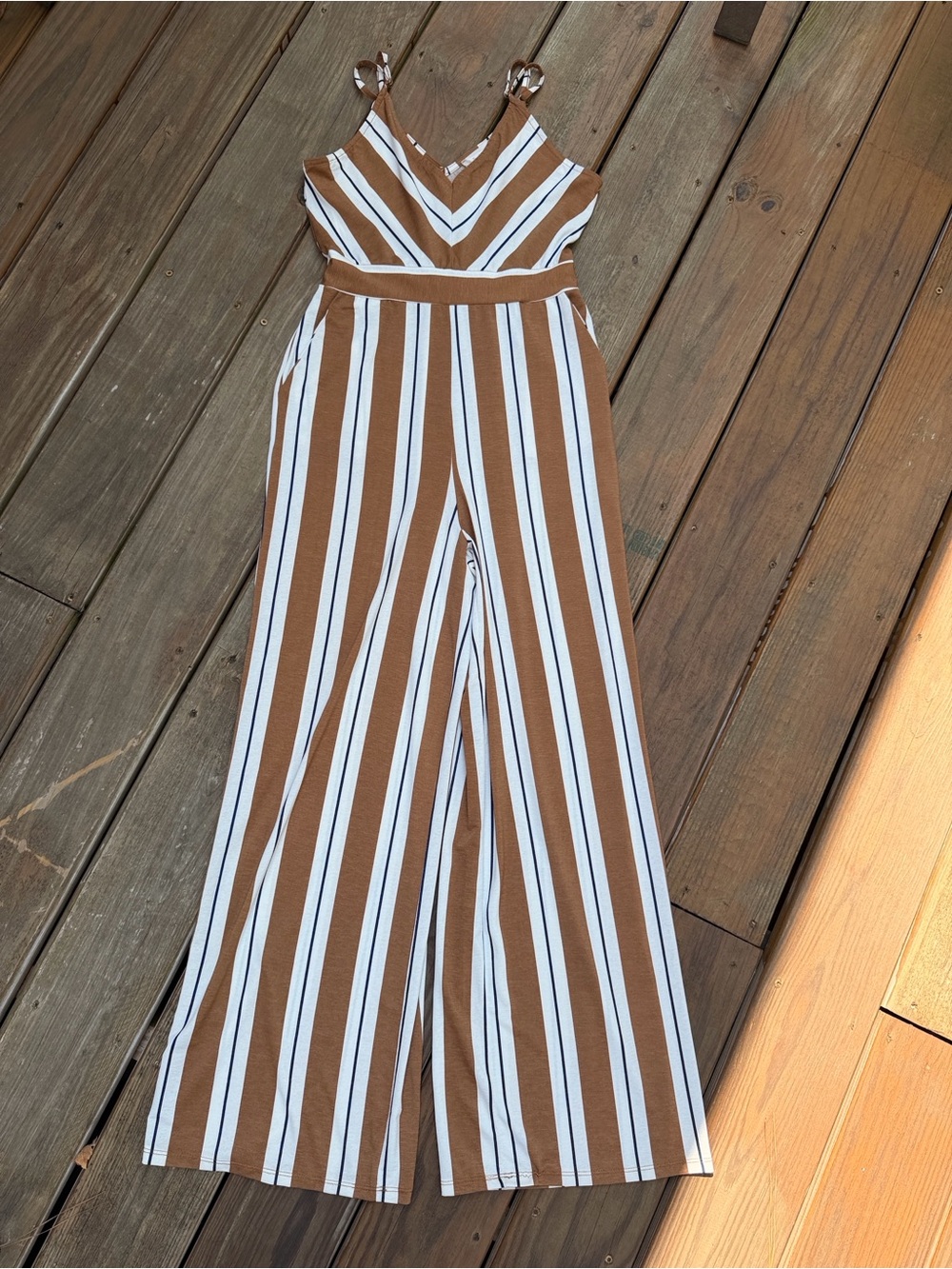 Altar'd State Brown & White Striped Wide-Leg Jumpsuit Small